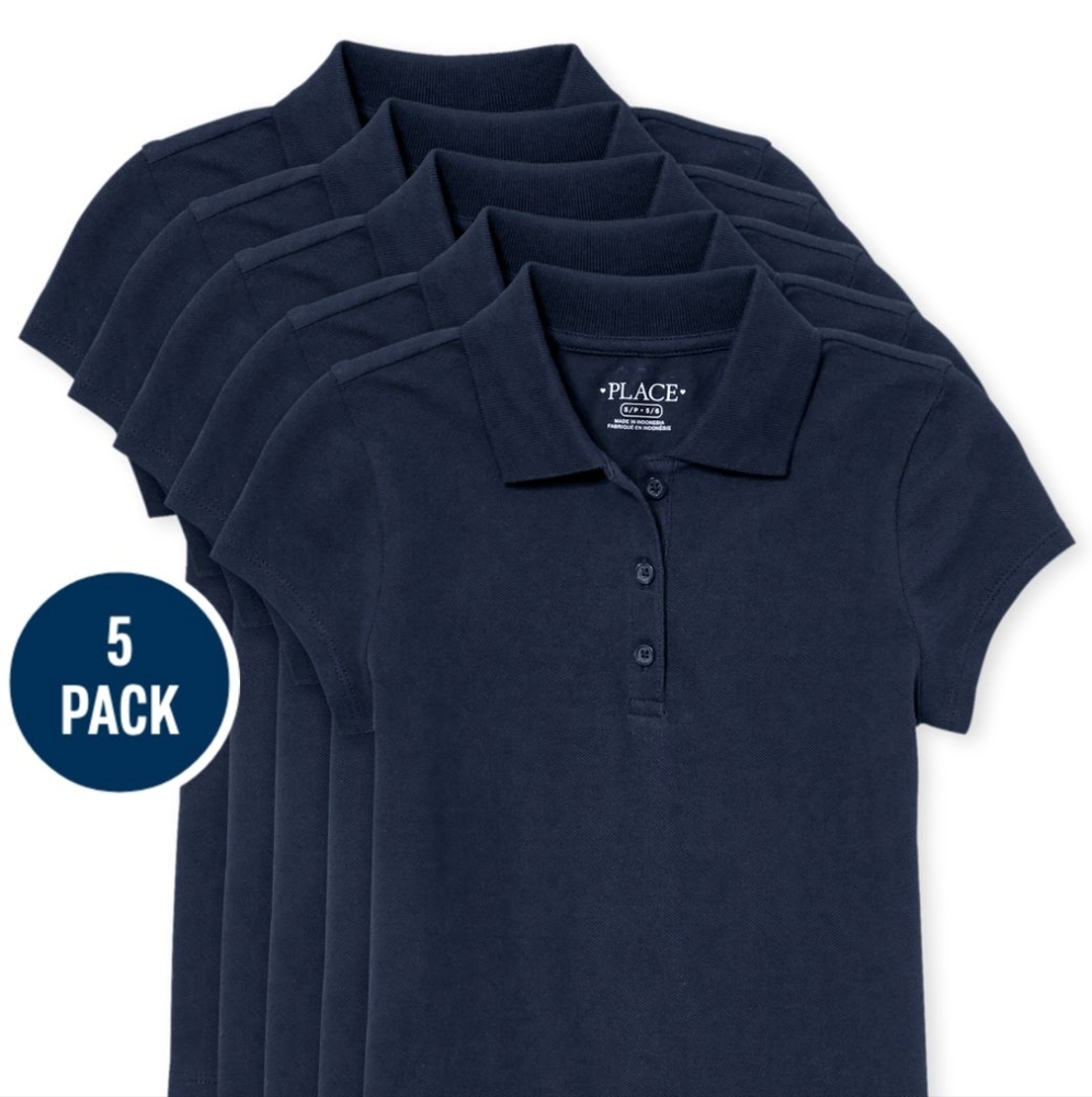 Girls Uniform Pique Polo Shirt 5-Pack - Tidal